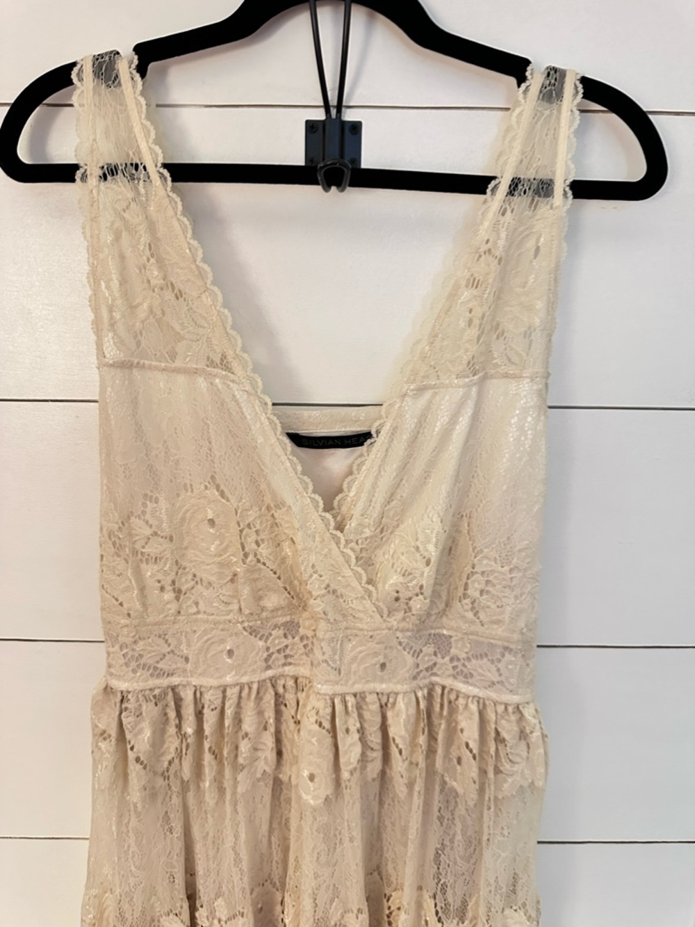 Silvian Heach L Cream lace sleeveless lined maxi dress vintage feminine antique - Picture 5 of 16